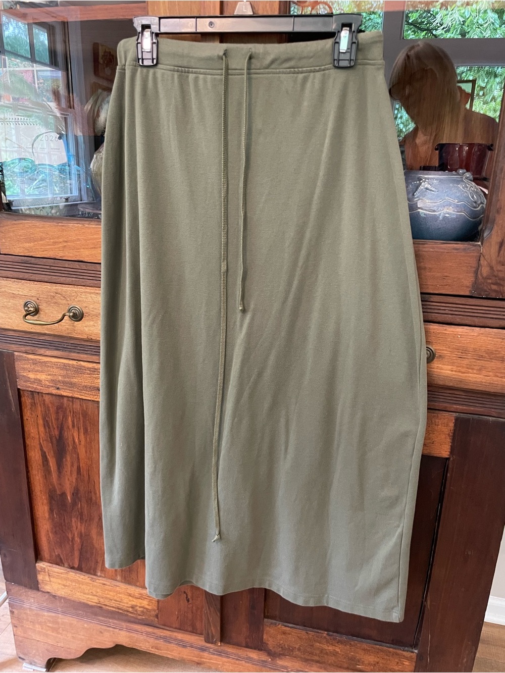 Mountain Lake Olive Drawstring Midi Skirt 1X cotton blend